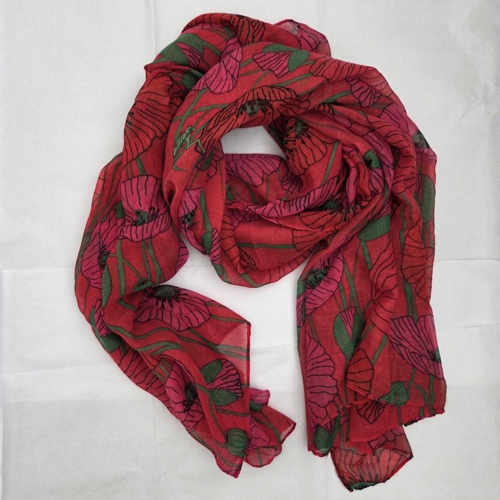 Pylones Coquelicots Collection Poppies & Tree Frog Scarf Red & Pink